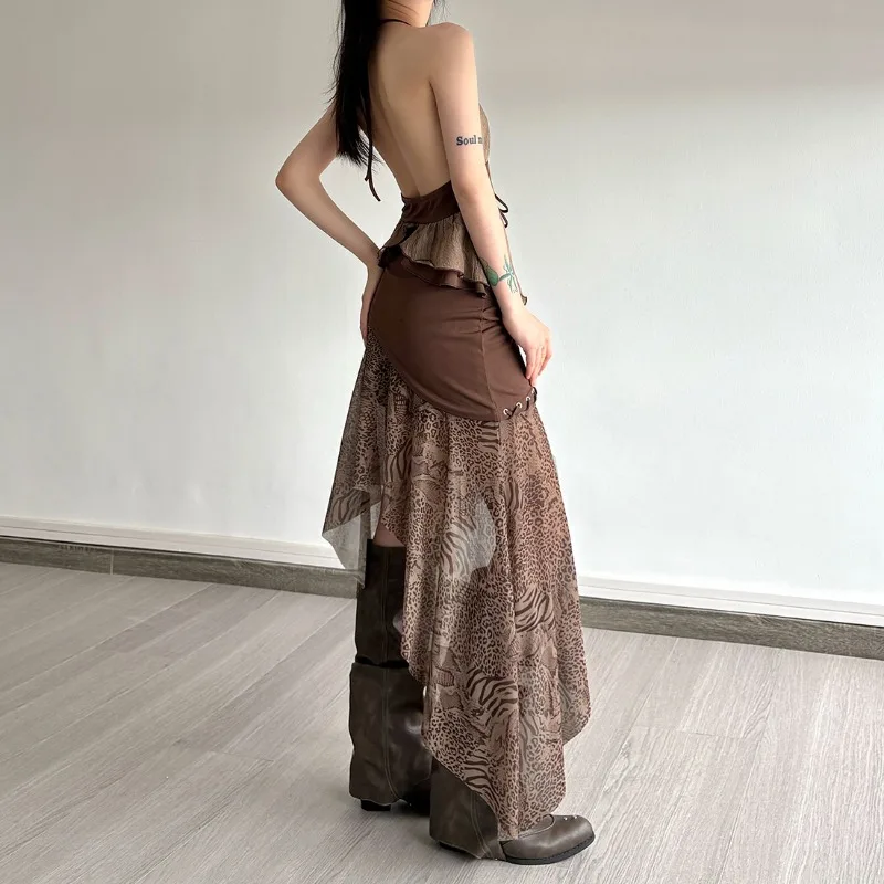 Boho Asymmetric Top & Leopard Midi Skirt Two Piece Set - Image 4