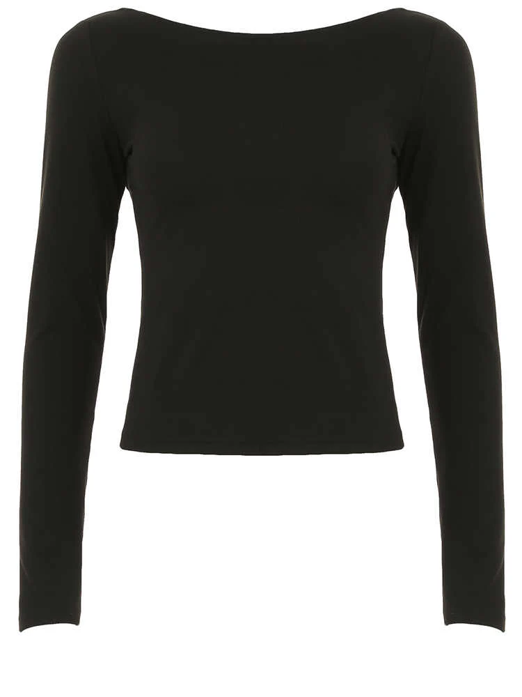 Bow Backless Dark Coquette Long-sleeved Top - Image 7