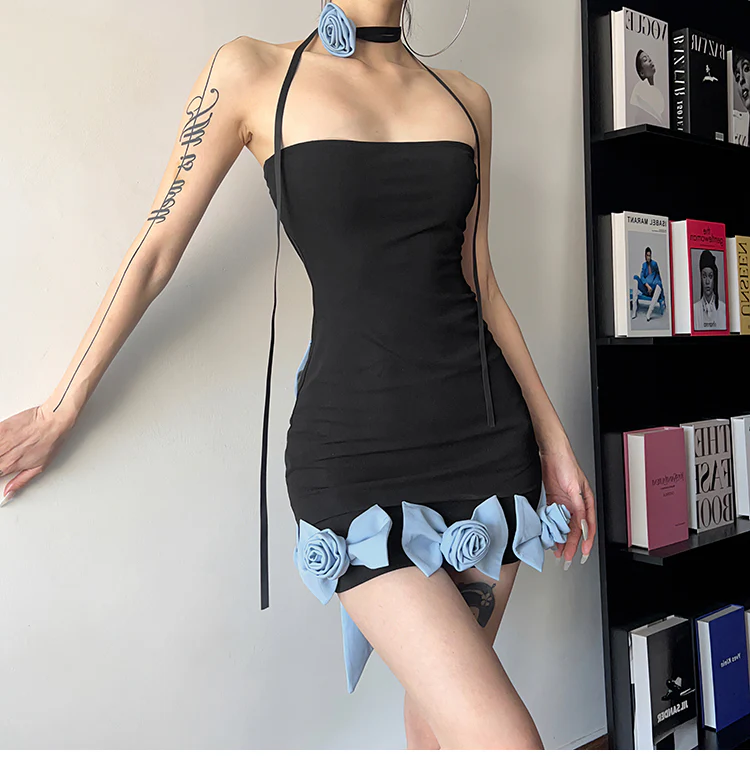 Bow Design Dark Coquette Dress