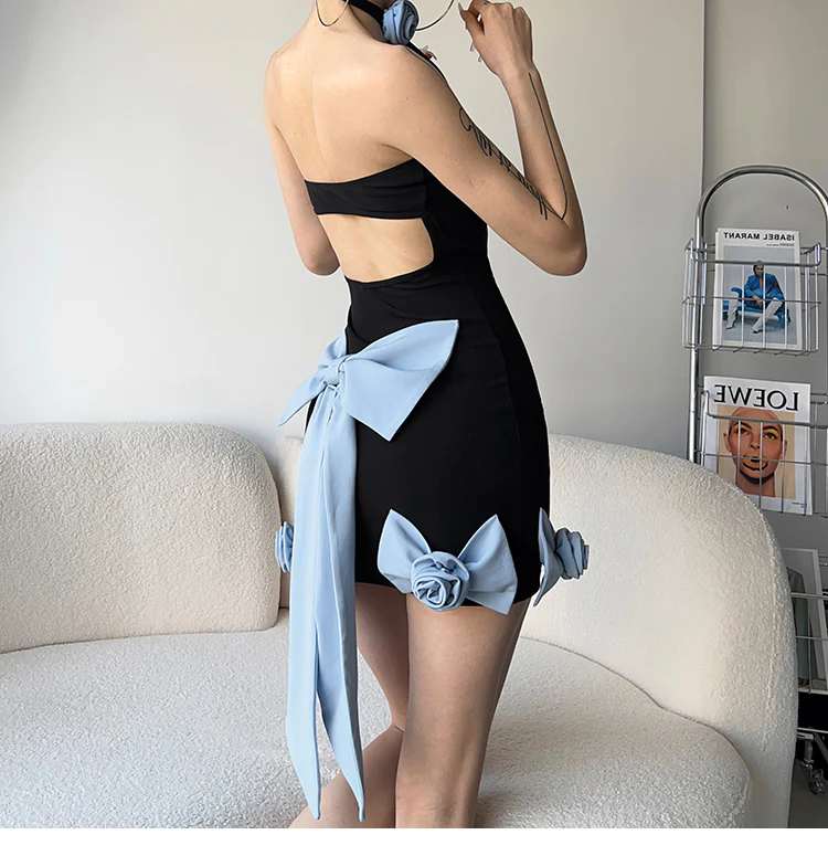 Bow Design Dark Coquette Dress - Image 2