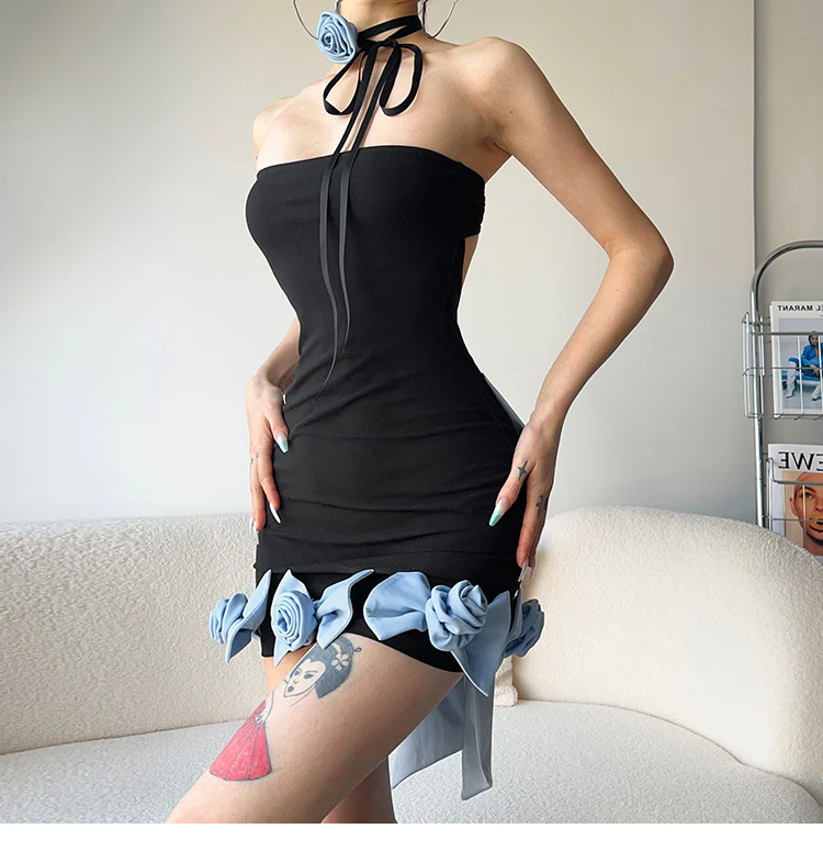 Bow Design Dark Coquette Dress - Image 3