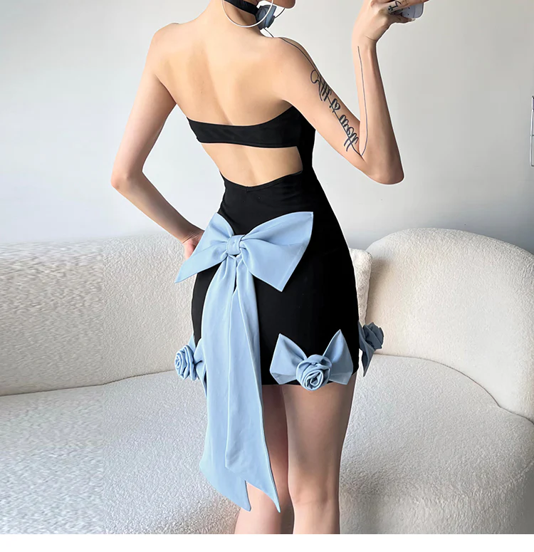 Bow Design Dark Coquette Dress - Image 4