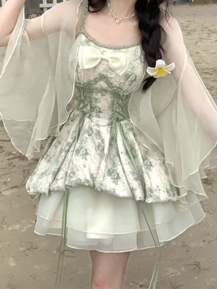 Bow Flower Bud Princess Corset Dress - Image 3