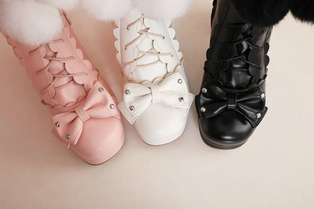 Bow Fur Knee High Boots - Image 10