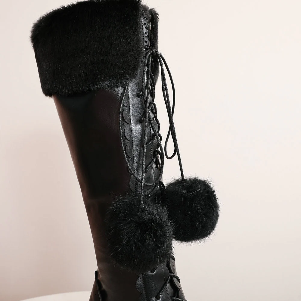 Bow Fur Knee High Boots - Image 17