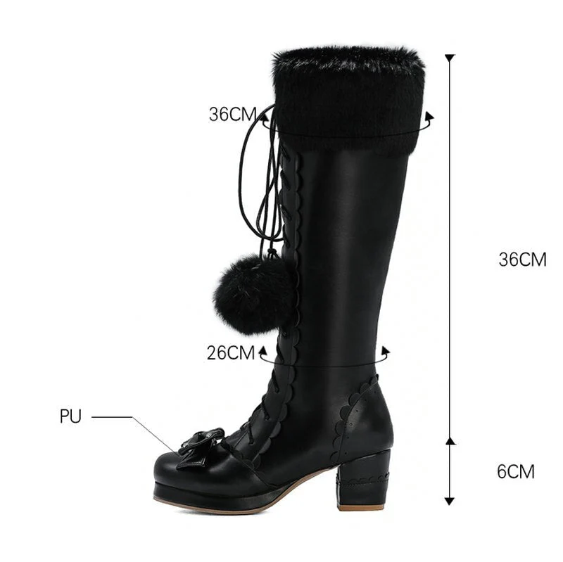 Bow Fur Knee High Boots - Image 21