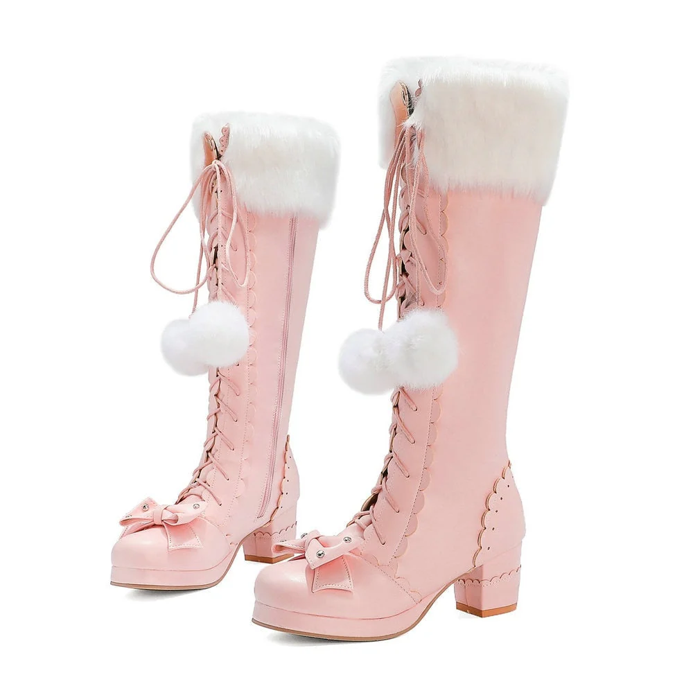 Bow Fur Knee High Boots - Image 5