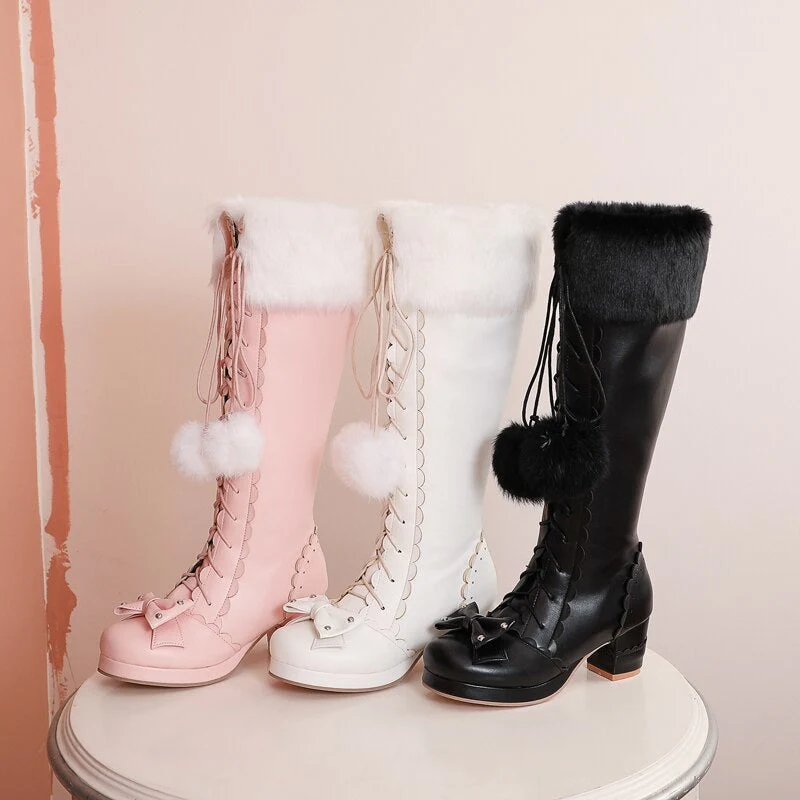 Bow Fur Knee High Boots - Image 8