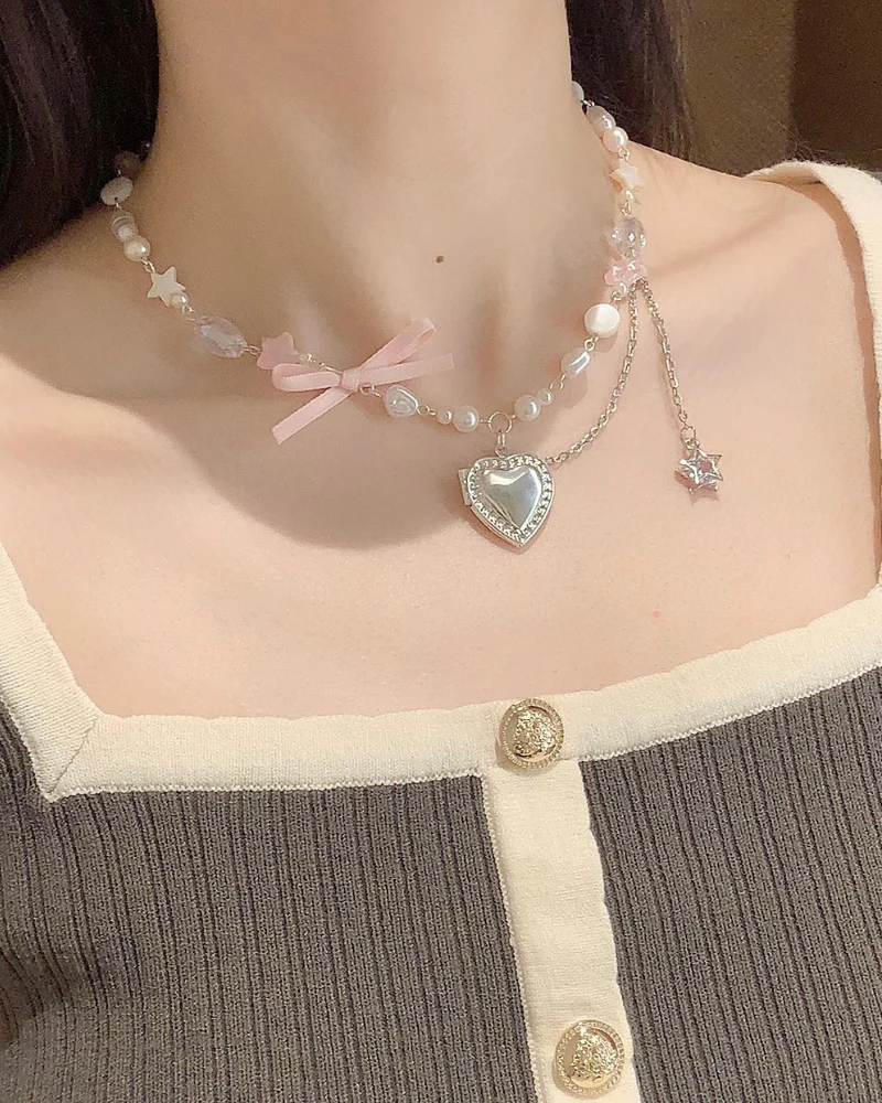 Bow Heart Necklace With Small Photo Album - Image 4