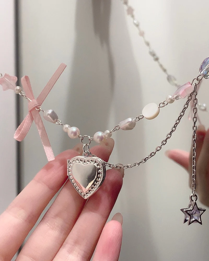 Bow Heart Necklace With Small Photo Album - Image 5