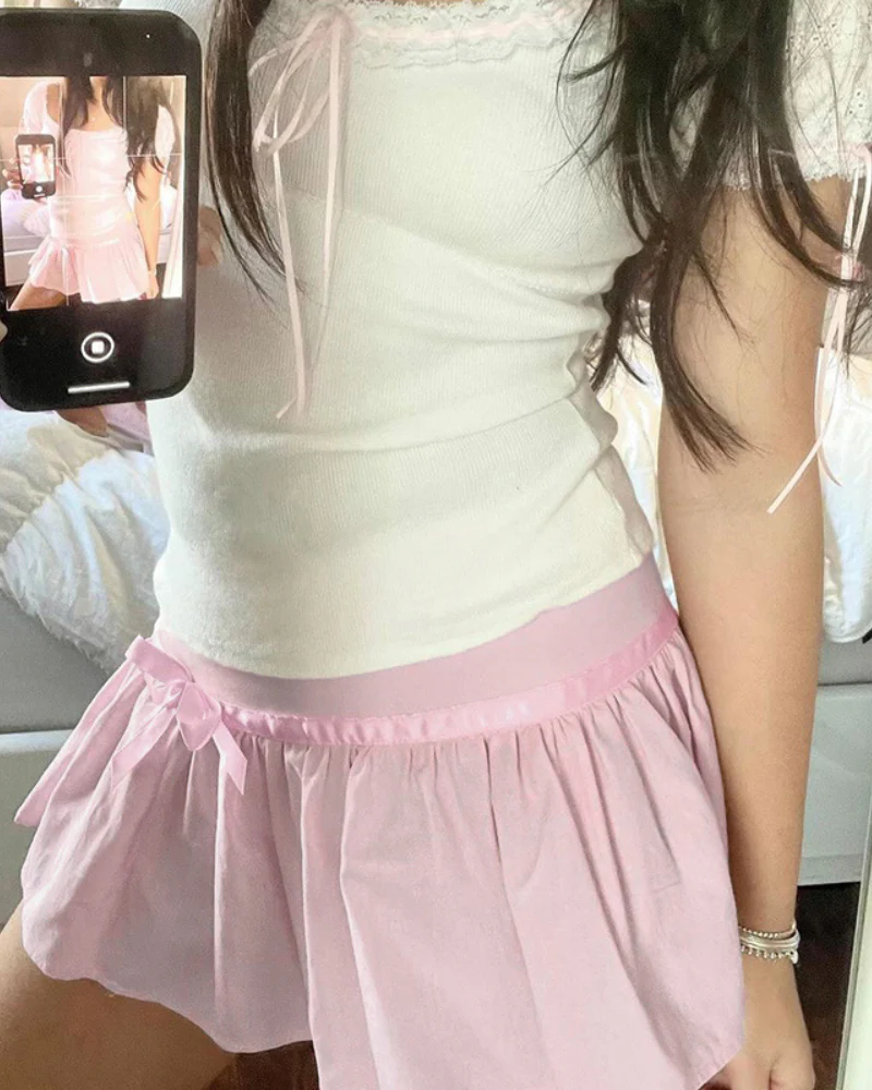 Bow-Knotted Low-waisted Pleated Skirt - Image 4