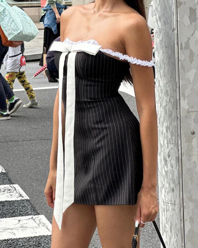 Bow Lace Tube Mini Coquette Dress - Image 3