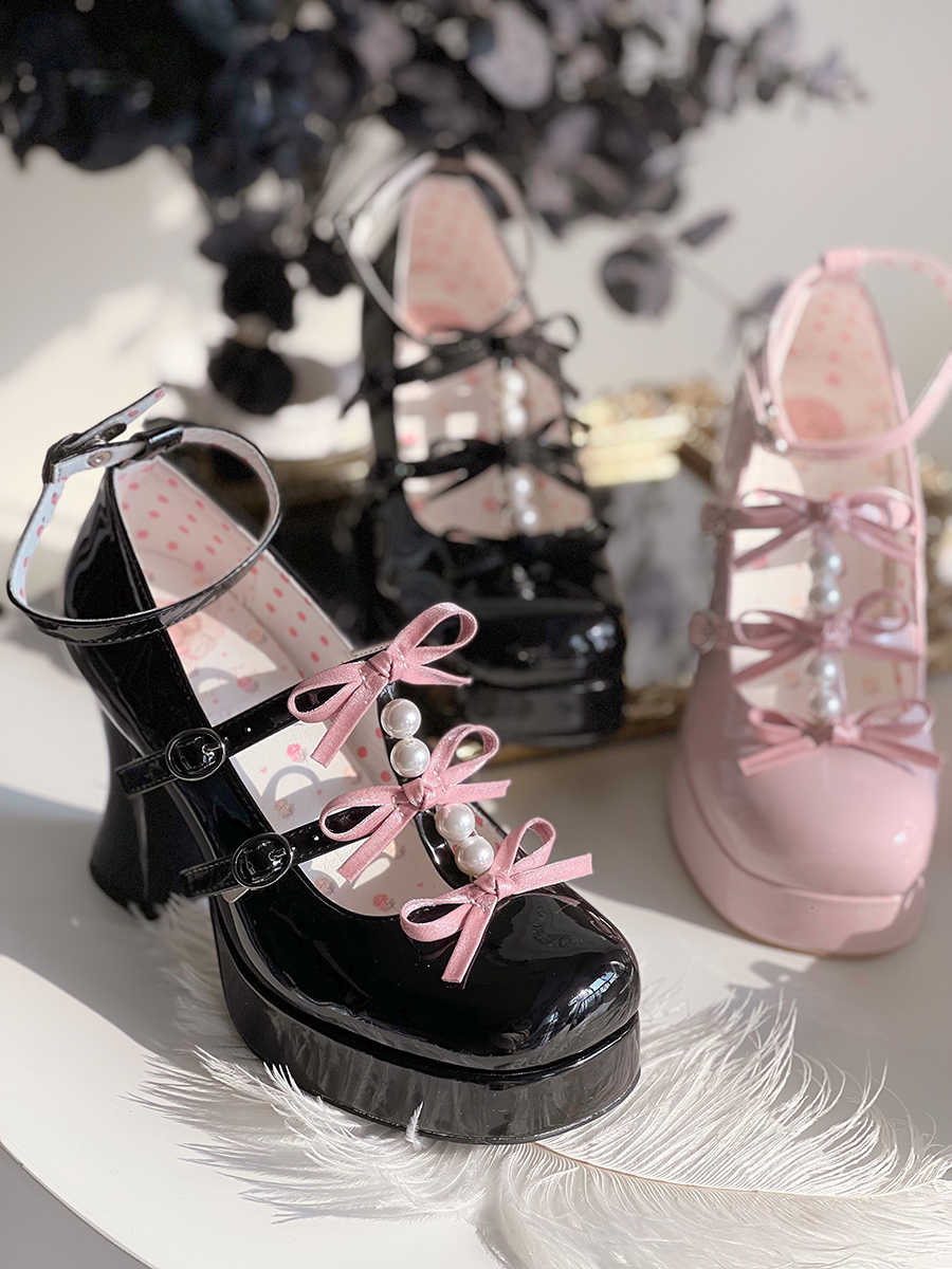 Bow Pearl Platform Lolita Shoes - Image 3