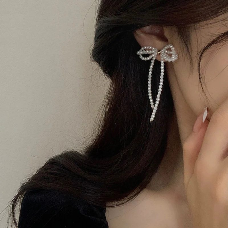 bow pearls kawaii earrings - Image 3