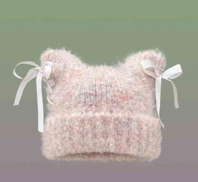 Bow Ribbon Plush Cat Ear Hat - Image 4