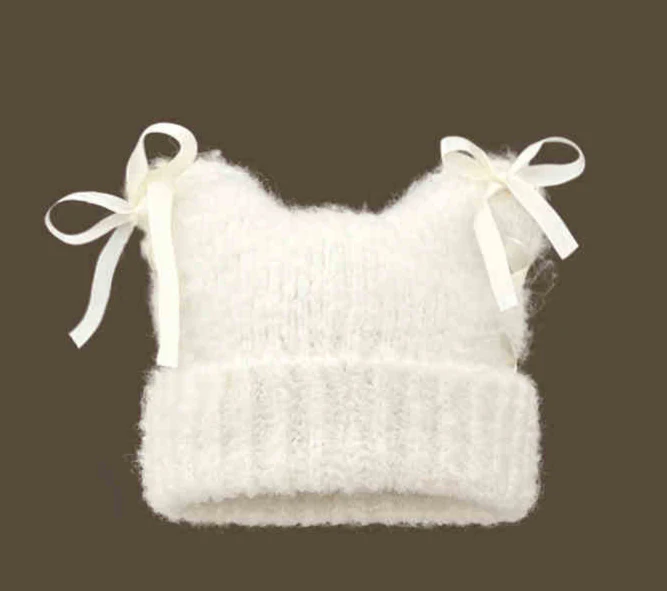 Bow Ribbon Plush Cat Ear Hat - Image 5