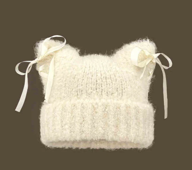 Bow Ribbon Plush Cat Ear Hat - Image 6