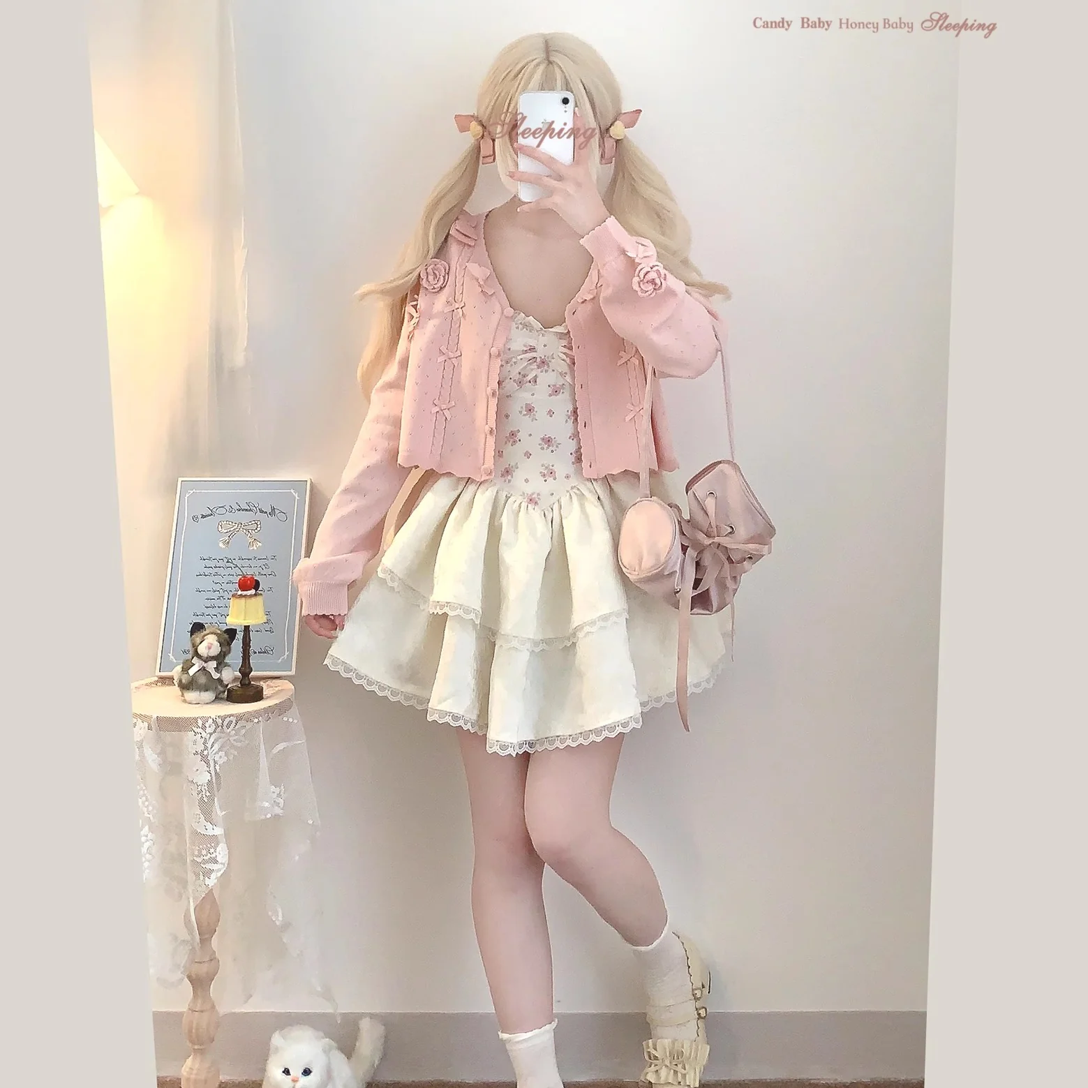 bow rose twist hollow knitted cardigan - Image 4