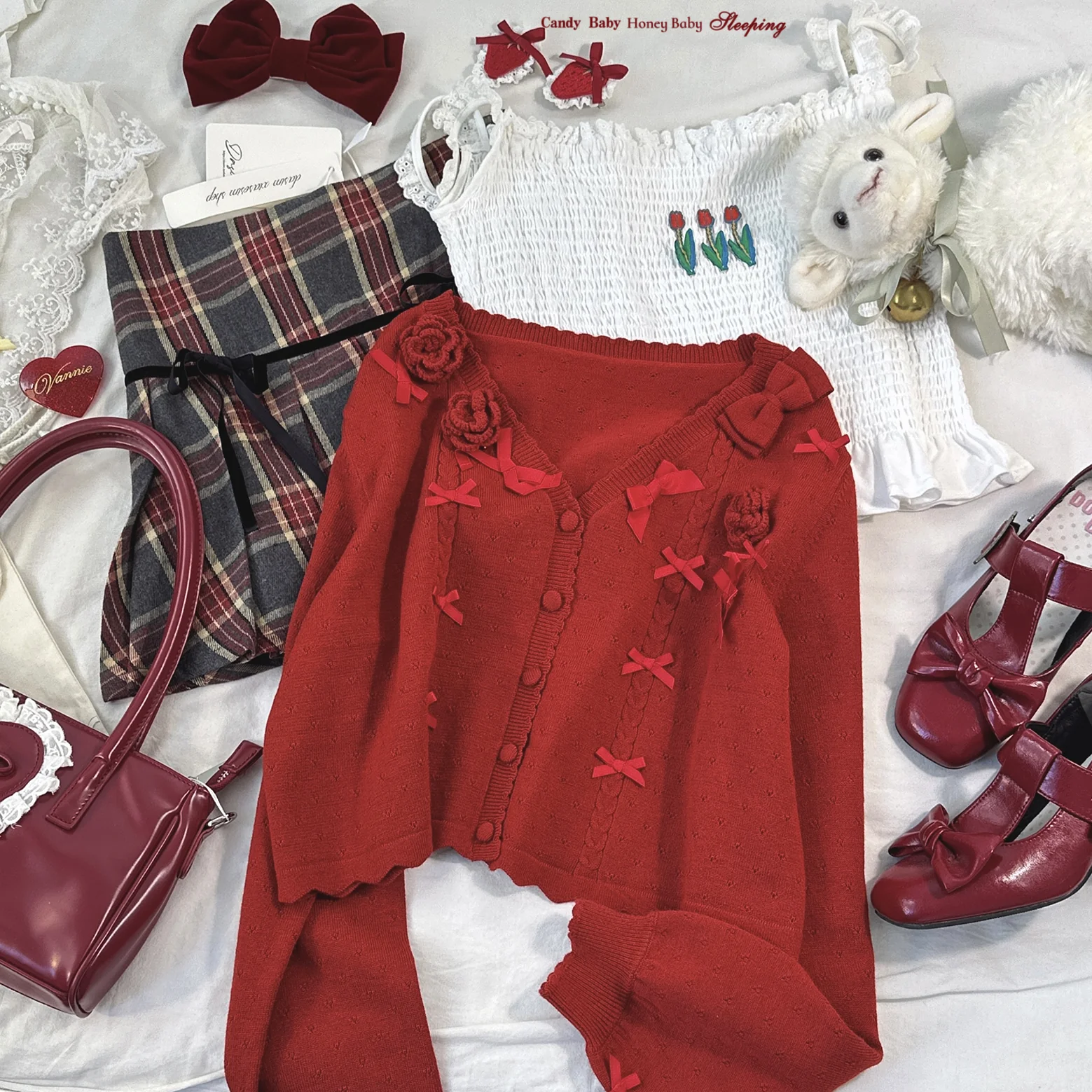 bow rose twist hollow knitted cardigan - Image 7