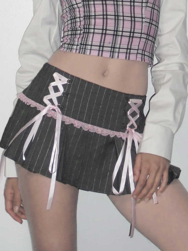 Bow Straps Striped Pleated Skirt - Image 7