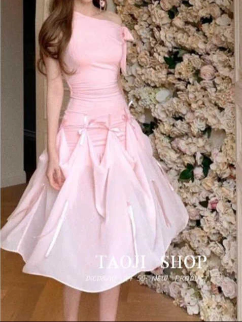 Bow Straps Waist-cinching Splicing Dress - Image 5