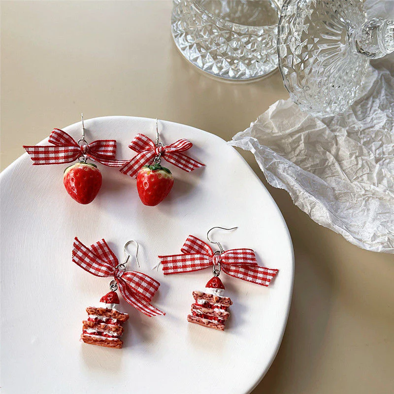 bow strawberry kawaii earrings - Image 2