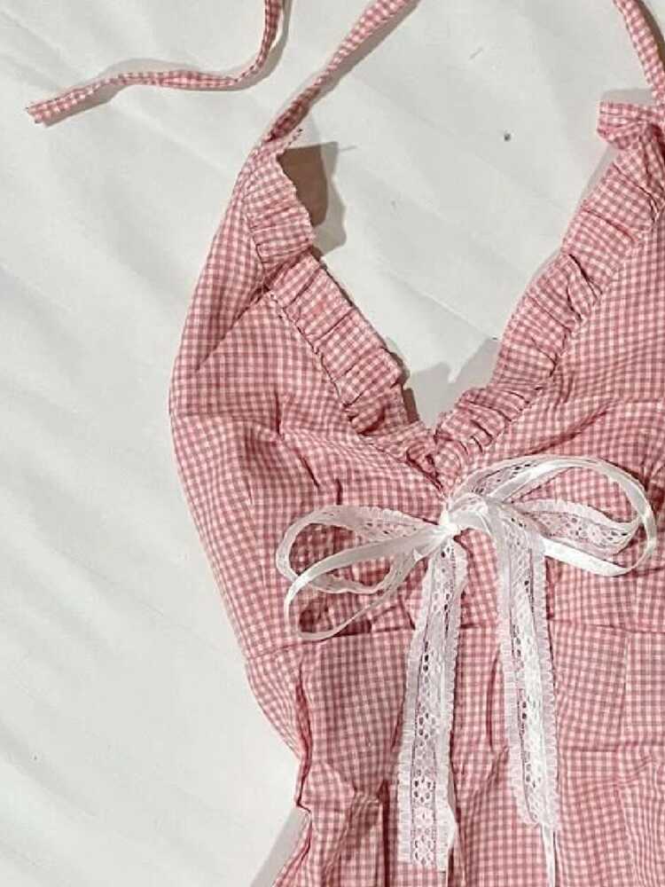Bow Tie Halter-neck V-neck Top - Image 4
