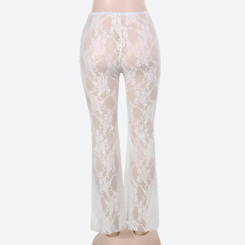 Bow Transparent Lace Flare Pants - Image 4