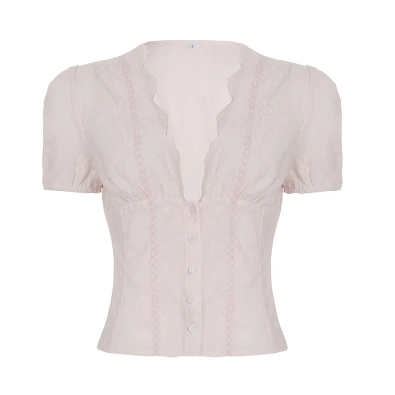 Bow V-neck Lace Shirt - Image 6