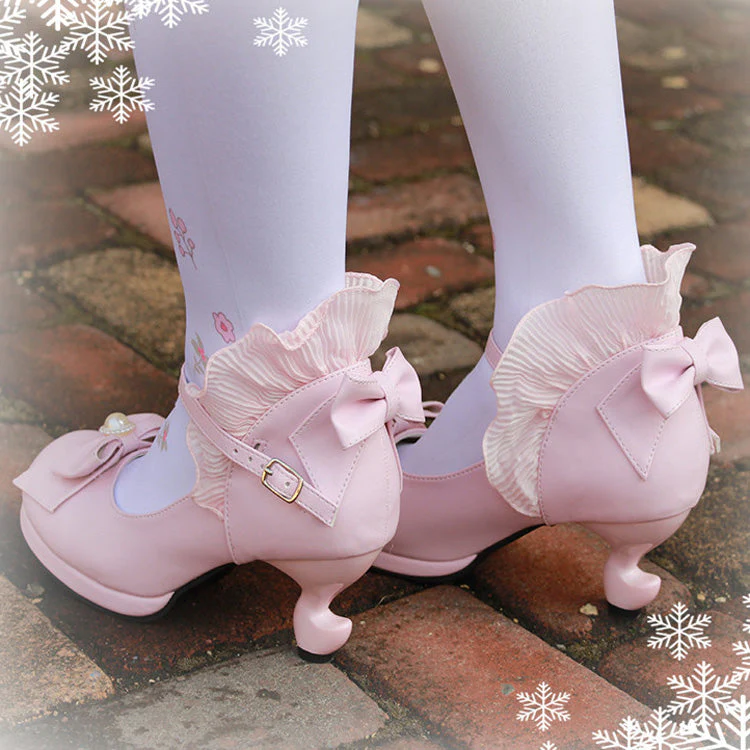 Bowknot Strappy Ruffle PU Sweet Lolita Shoes 5 Colors - Image 10