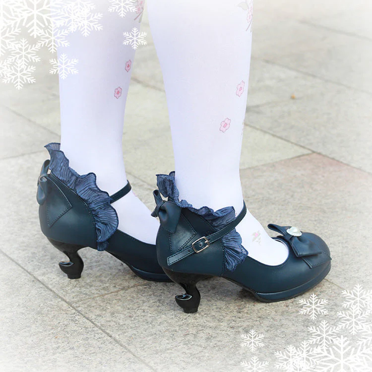 Bowknot Strappy Ruffle PU Sweet Lolita Shoes 5 Colors - Image 15
