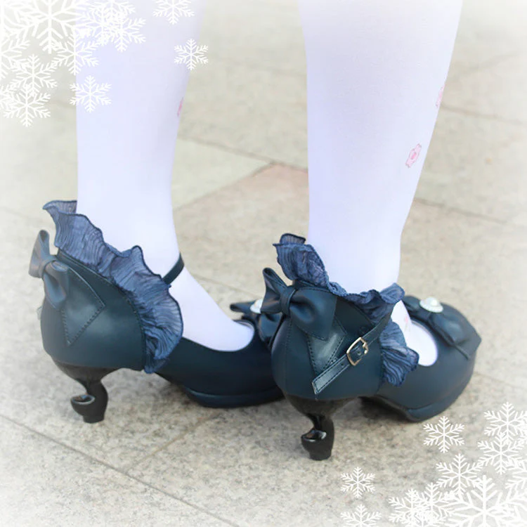 Bowknot Strappy Ruffle PU Sweet Lolita Shoes 5 Colors - Image 16