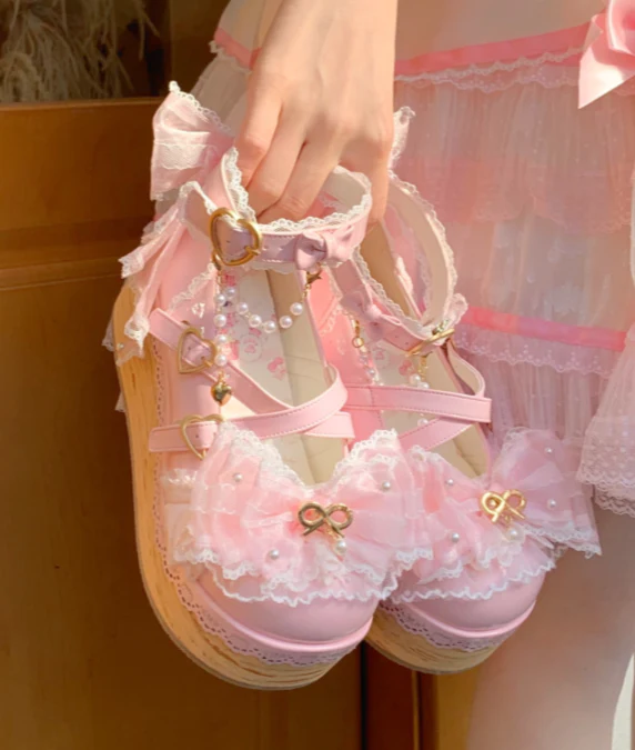 Bows Doll Wood Flower Lolita Shoes - Image 2