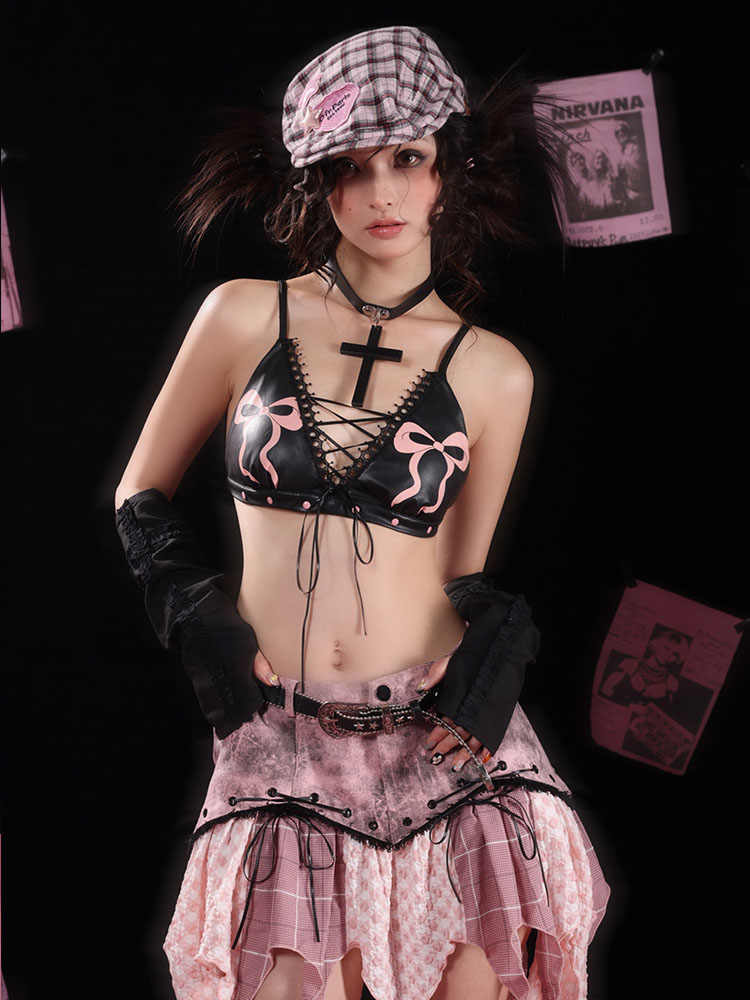 Bows Punk Leather Bra - Image 2