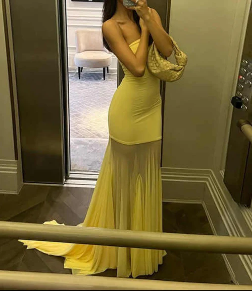 Bright Cream Yellow Mesh Dress - Image 3