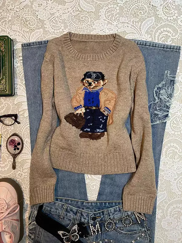 Brown Bear Round Neck Sweater - Image 2