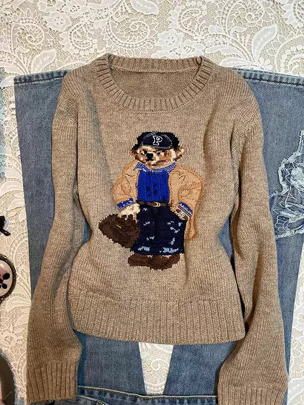 Brown Bear Round Neck Sweater - Image 3