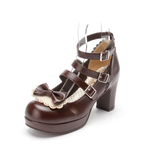 Brown Cute Lace Bowknot High Heel Sweet Lolita Shoes - Image 2