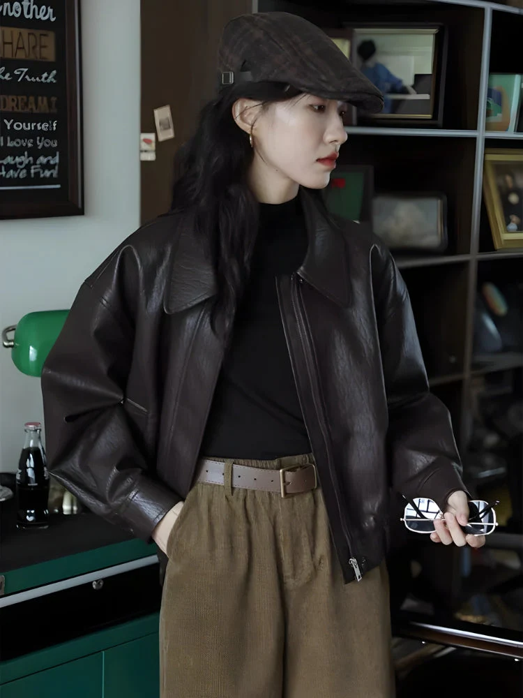 Faux Brown Leather Jacket - Image 3