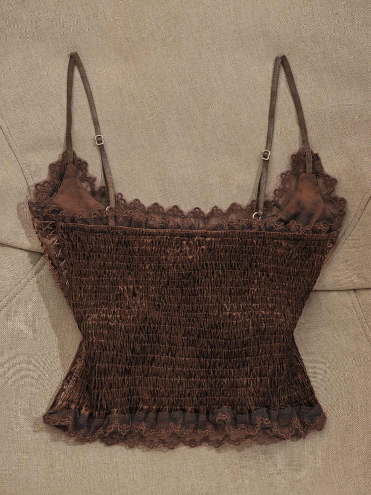 Brown Lace Retro Tank Top - Image 2