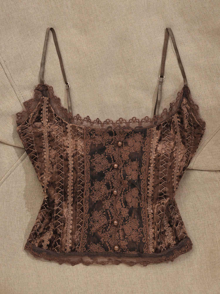 Brown Lace Retro Tank Top - Image 3