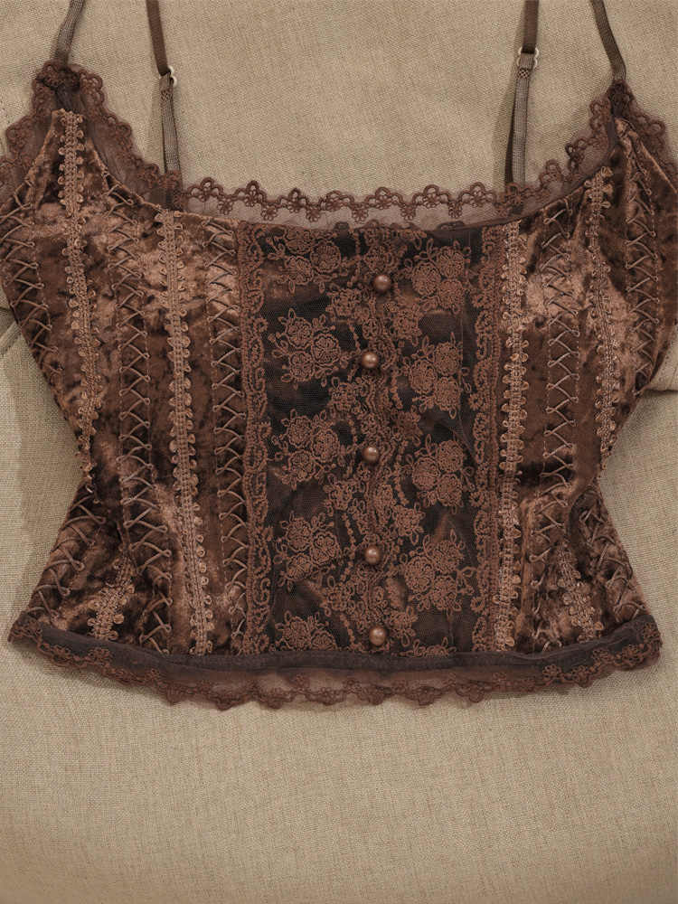 Brown Lace Retro Tank Top - Image 4
