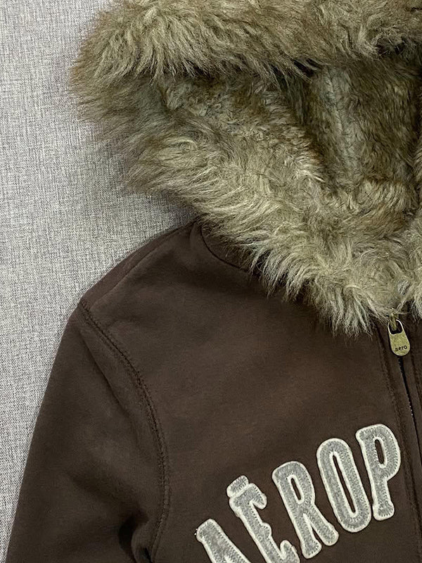 Brown Letter Fleece-Lined Hooded Jacket - Image 5