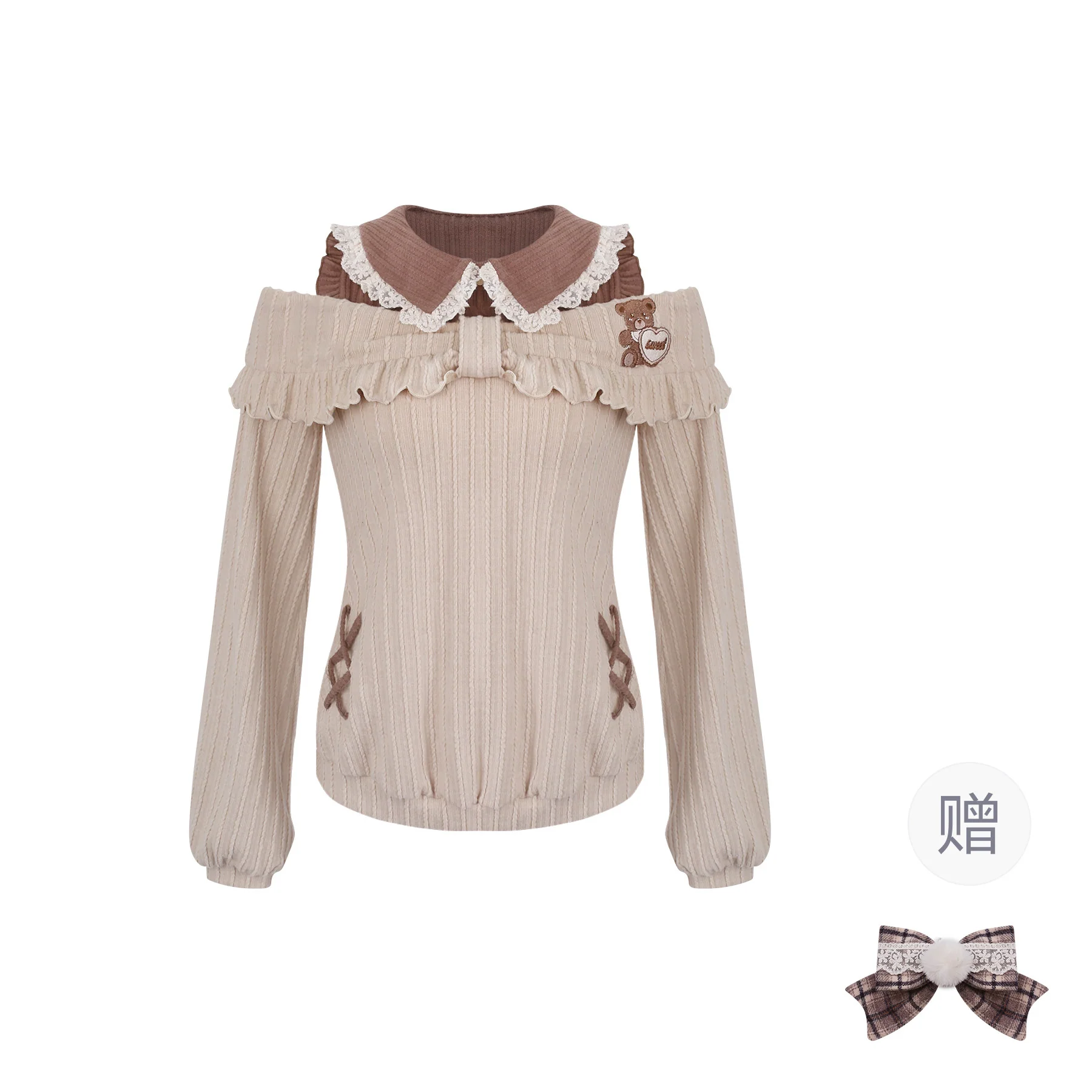 brown plaid bow kawaii jumper - Image 4