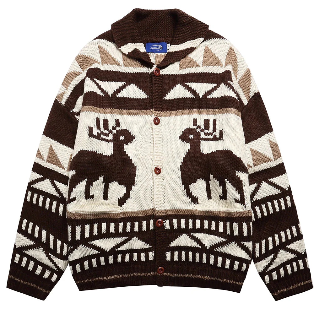 Brown Reindeer Knit Hooded Cardigan - Image 2