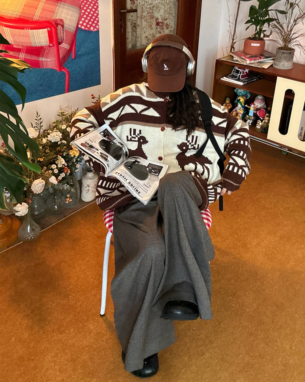Brown Reindeer Knit Hooded Cardigan - Image 6