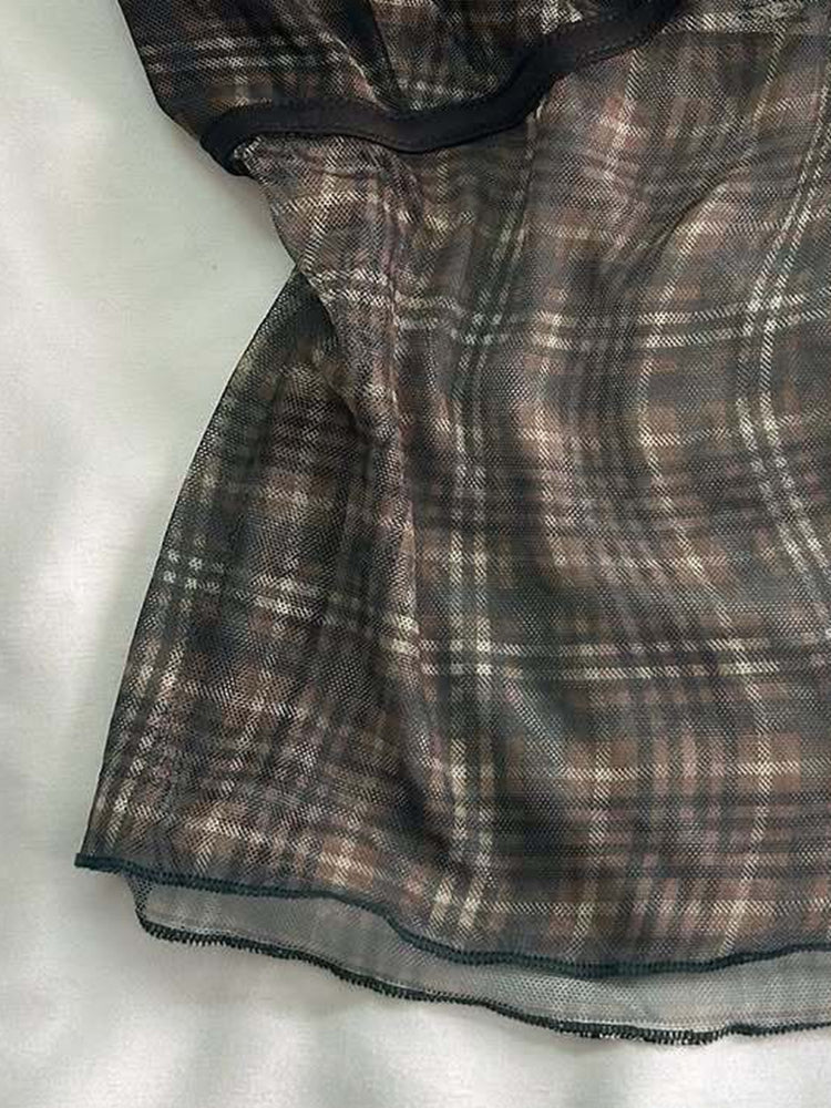 brown retro plaid tank top - Image 4