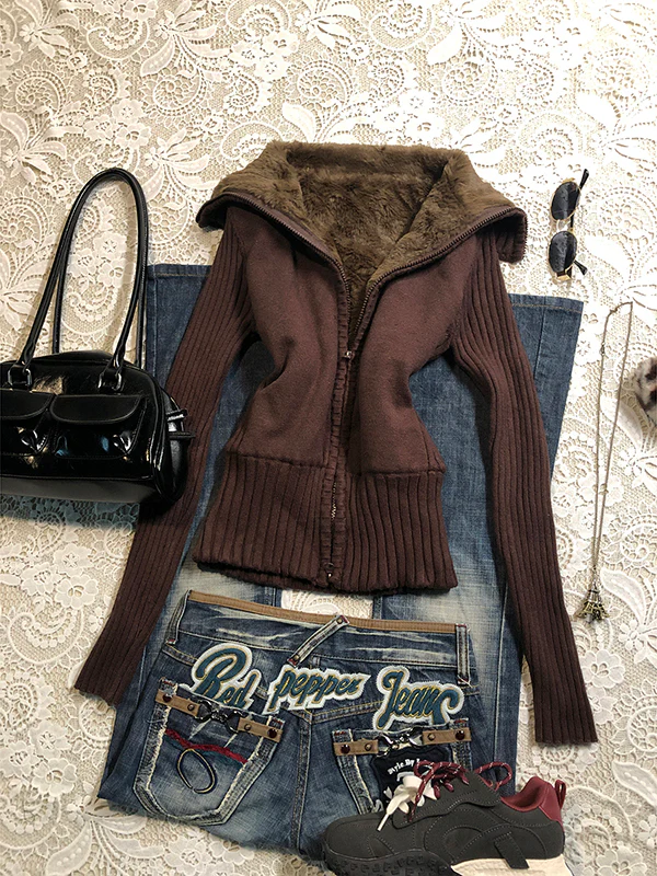brown turtleneck slim sweater jacket - Image 2