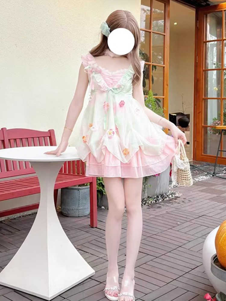 Bubble Mesh Floral Suspender Dress - Image 5