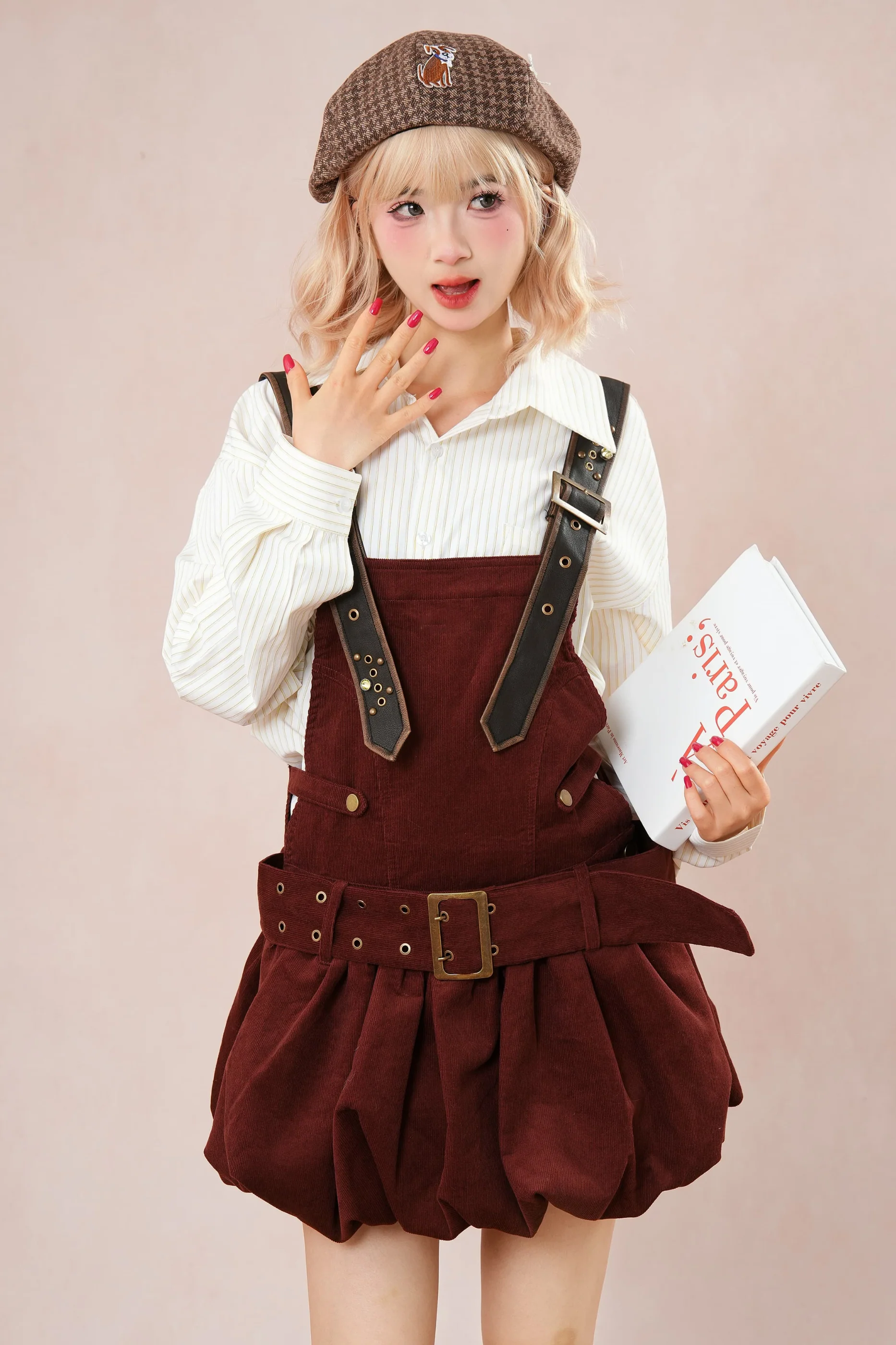 Burgundy Corduroy Suspender Dress - Image 10